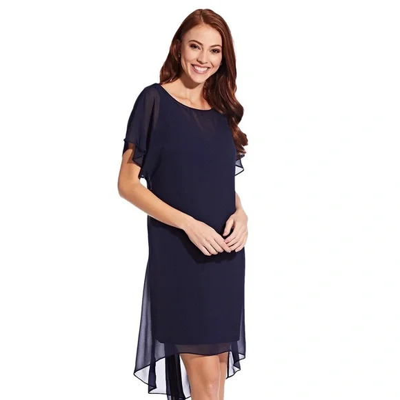 NWT ADRIANNA PAPELL Black Chiffon Overlay A-Line Dress. Size XL. - Picture 2 of 8